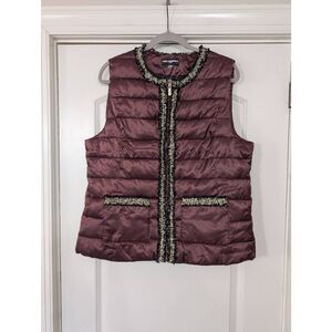 Karl Lagerfeld Puffer Vest‎ women's large maroon gold detail modern ski outdoor